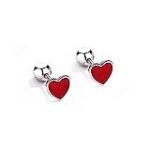 925 Sterling Silver Tiny Heart Studs Earrings for Women, Screw Backs, Red Enamel