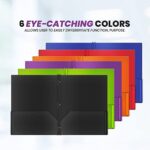 6 Pack of Multi Color Plastic Folders with 2 Pockets Letter Size Black Blue Red Green Orange Purple