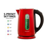 Ovente Electric Tea Kettle Stainless Steel 1.7 Liter Instant Hot Water Boiler Heater Cordless with Temperature Control, Automatic Shut Off and Keep Warm Function for Coffee Milk Chocolate Red KS58R
