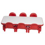 Angeles Baseline Toddler 60″x30″ Table & 6 Chairs, 60″ L x 30″ W x 12″ H, Red