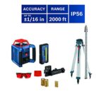 BOSCH REVOLVE2000 GRL2000-40HK Exterior 2000ft Range Horizontal Self-Leveling Cordless Rotary Laser Kit with Tripod, 13ft Grade Rod and Laser Receiver , Red
