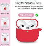 R-fun AirPods 3 Case Cover, Silicone Protective Accessories Skin with Keychain Compatible with Apple AirPod 3rd Generation 2021 for Women Men Girls Boys,Front LED Visible-Red