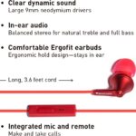 Panasonic ErgoFit Wired Earbuds, in-Ear Headphones with Microphone and Call Controller, Ergonomic Custom-Fit Earpieces (S/M/L), 3.5mm Jack for Phones and Laptops – RP-TCM125-R (Red)