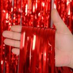 Red Foil Fringe Curtain Party Decorations, Melsan 3.2 x 8 ft Metallic Tinsel Curtains Streamer Backdrop for Christmas, Birthday, Anniversary, Valentine’s Day Party Decorations, Pack of 2