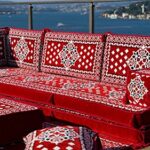 Red Color L Shaped Arabic Seating Sofas, Moroccan Sofas, Corner Arabic Sofa Set, Floor Cushions, Arabic Majlis, Turkish Floor Seating Set (L Sofa Full Set)