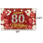 6×3.6FT Red Gold 80th Happy Birthday Backdrop,Red Gold Happy Birthday Photography Background Banner for Birthday Party Backdrop for Men Women Birthday Party Supplies Decoration.