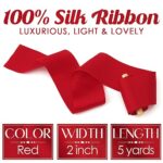 MEEDEE Red Silk Ribbon 2 Inch Red Pure Silk Ribbon Vintage Red Silk Satin Ribbon 5 Yards On Spool Red Ribbon Craft Silk Ribbon for Hair, Wedding Decor, Flower Bouquet, Bridal Shower Decor