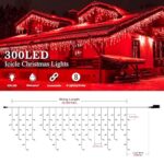 oopswow Christmas Lights Outdoor Icicle Lights 300LED 33FT 8 Modes, Connectable Hanging Fairy String Lights with 30V UL Plug in for Valentine Wedding Party Eave Garden Wall Indoor Decor, Red