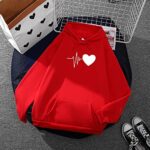 WYTong Womens Casual Hoodie Heart Graphics Long Sleeve Drawstring Pullover Sweatshirts Loose Hooded Blouse with Pocket(Red-E,XX-Large)