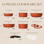CAROTE 10pcs Pots and Pans Set, Nonstick Cookware Set Detachable Handle, Induction Kitchen Cookware Sets Non Stick with Removable Handle, RV Cookware Set, Oven Safe, Red